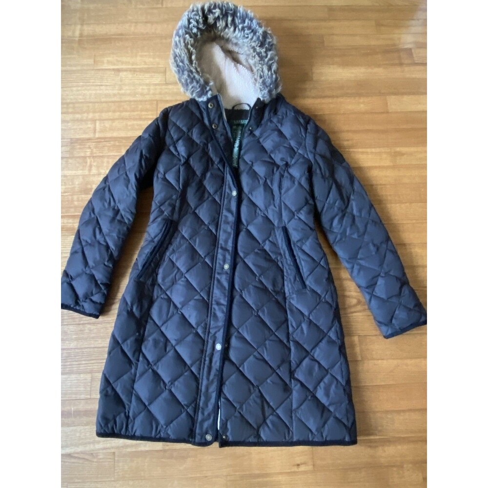 Lauren Ralph Lauren Women’s Quilter black puffer long jacket hood Gorpcore Small